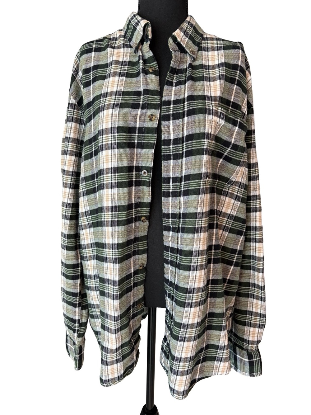 Saddlebred Green Black Cream Plaid Button-Down Shirt